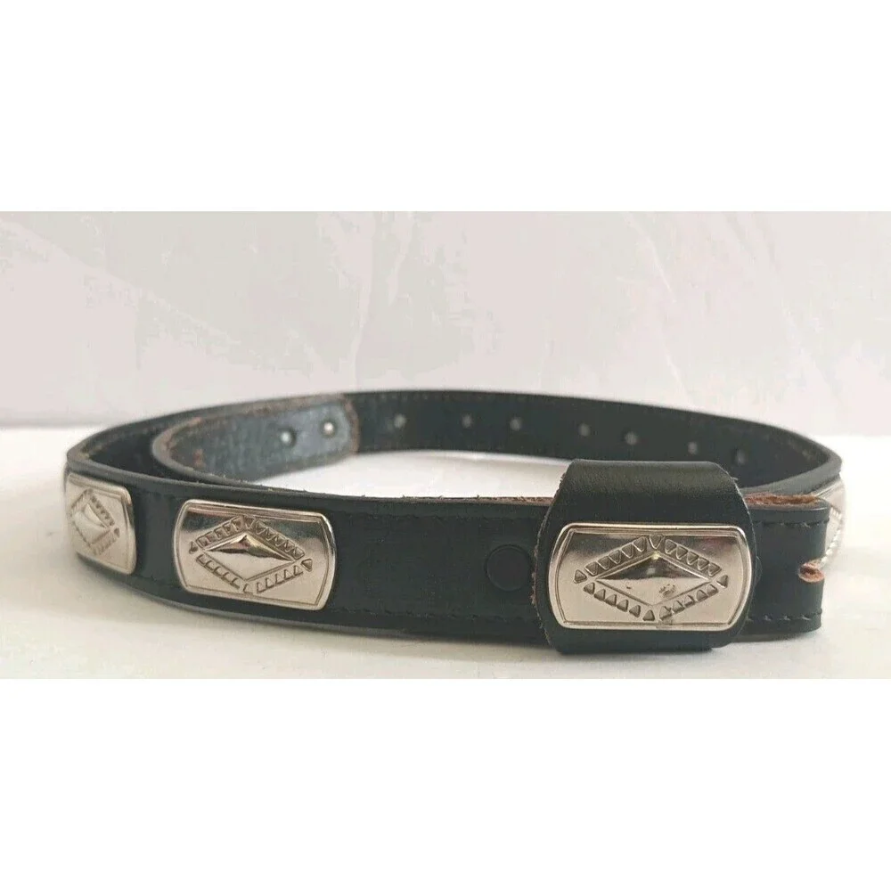 Vintage  Leather Concho Belt NO BUCKLE Black Silver Western Distressed Cowgirl